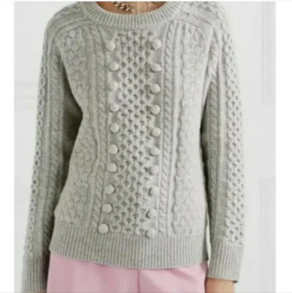 J. Crew Popcorn cable knit gray sweater Crew & Scoop Necks